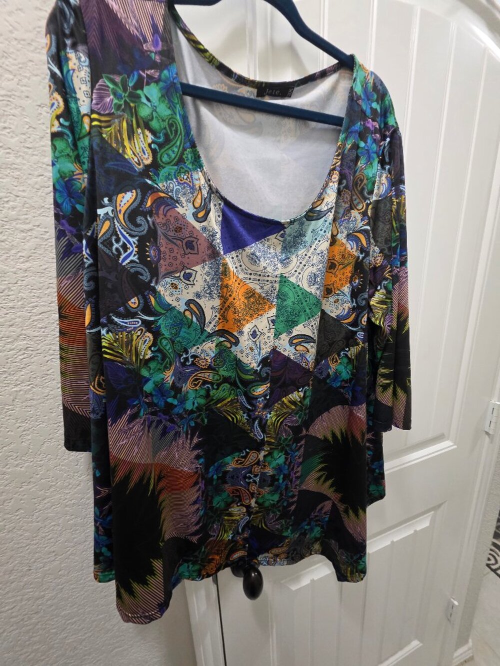 Jete 3X Multicolor Paisley Patchwork Asymmetrical Sharkbite Tunic